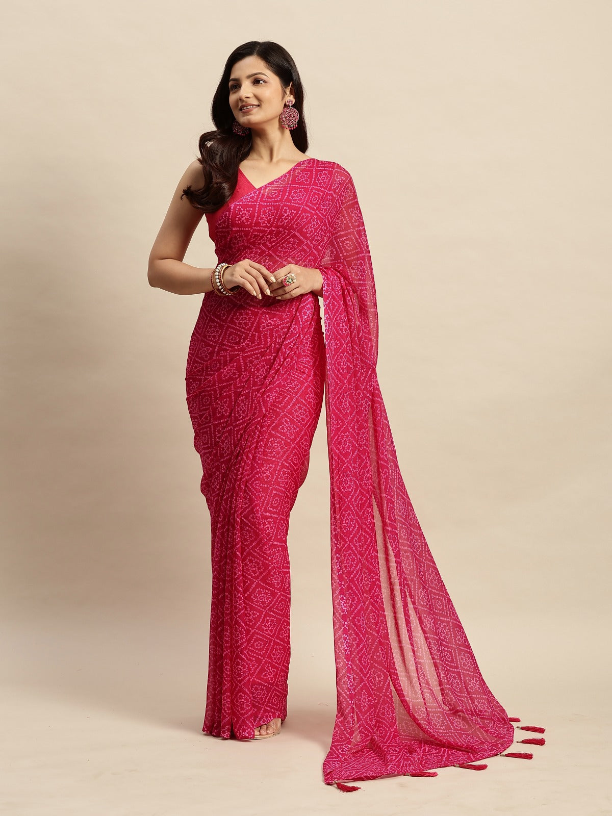 Chiffon Bandhani Printed Saree without Blouse Piece