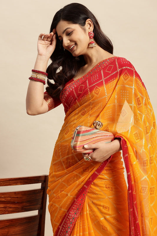 Chiffon Bandhani Printed Saree without Blouse Piece