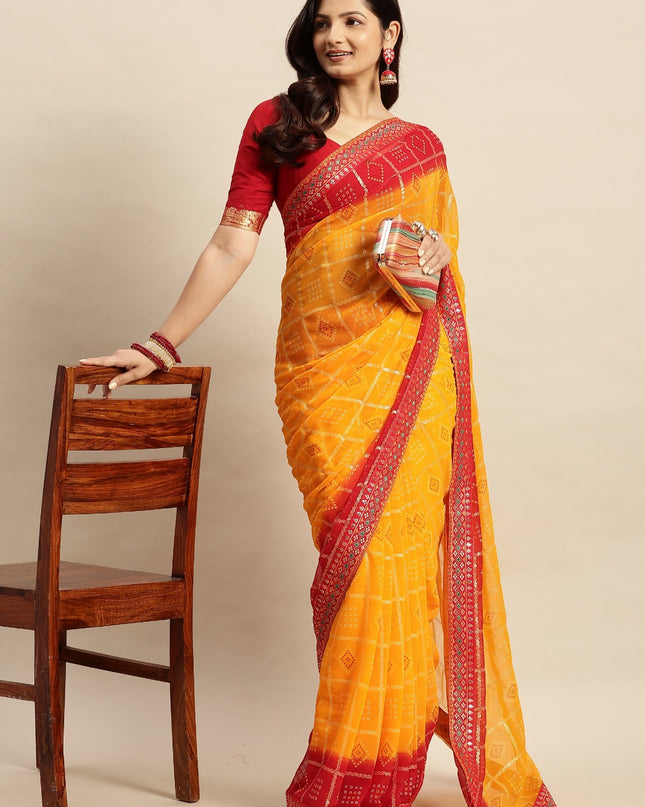 Chiffon Bandhani Printed Saree without Blouse Piece