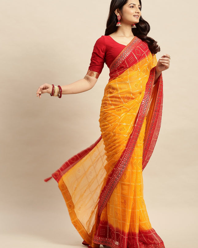 Chiffon Bandhani Printed Saree without Blouse Piece