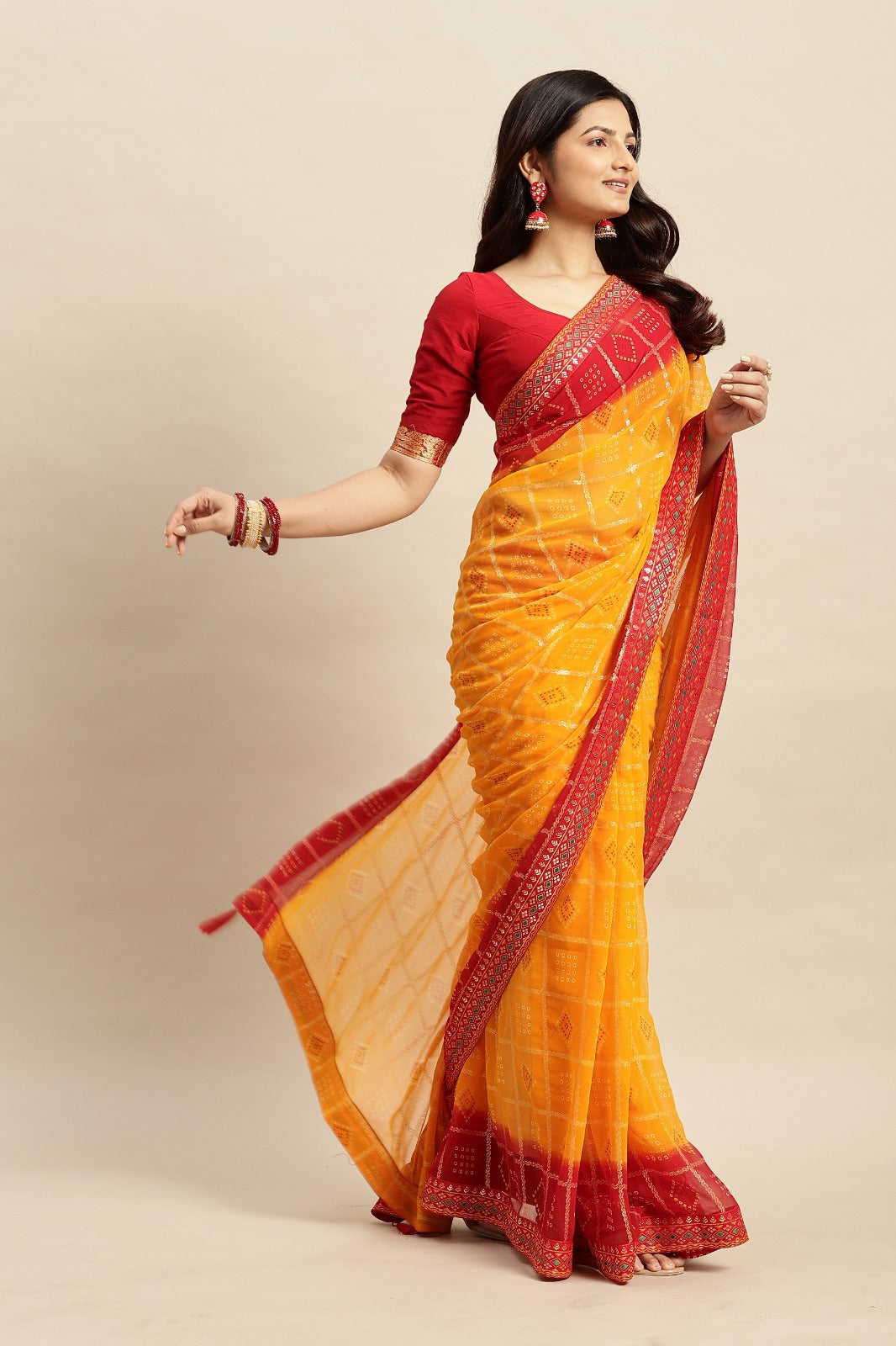 Chiffon Bandhani Printed Saree without Blouse Piece