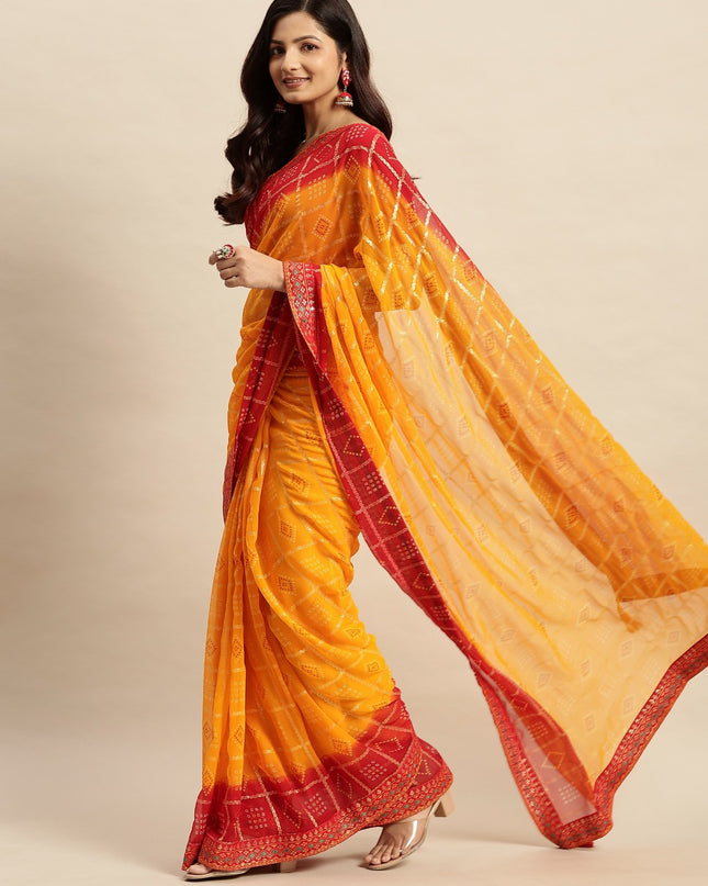 Chiffon Bandhani Printed Saree without Blouse Piece