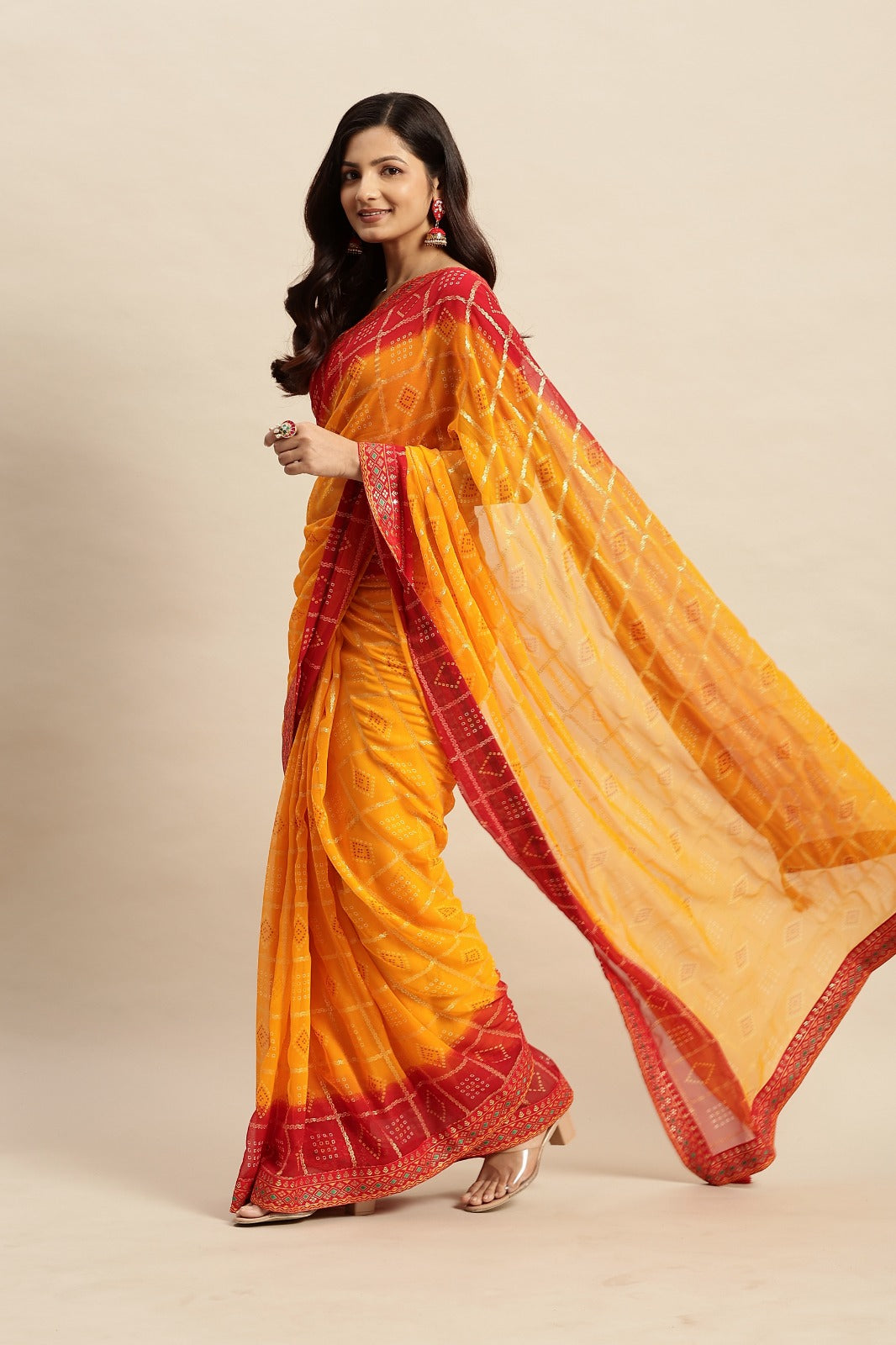 Chiffon Bandhani Printed Saree without Blouse Piece