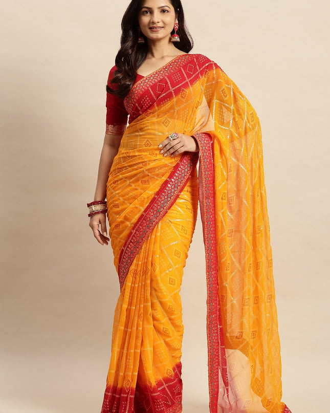 Chiffon Bandhani Printed Saree without Blouse Piece