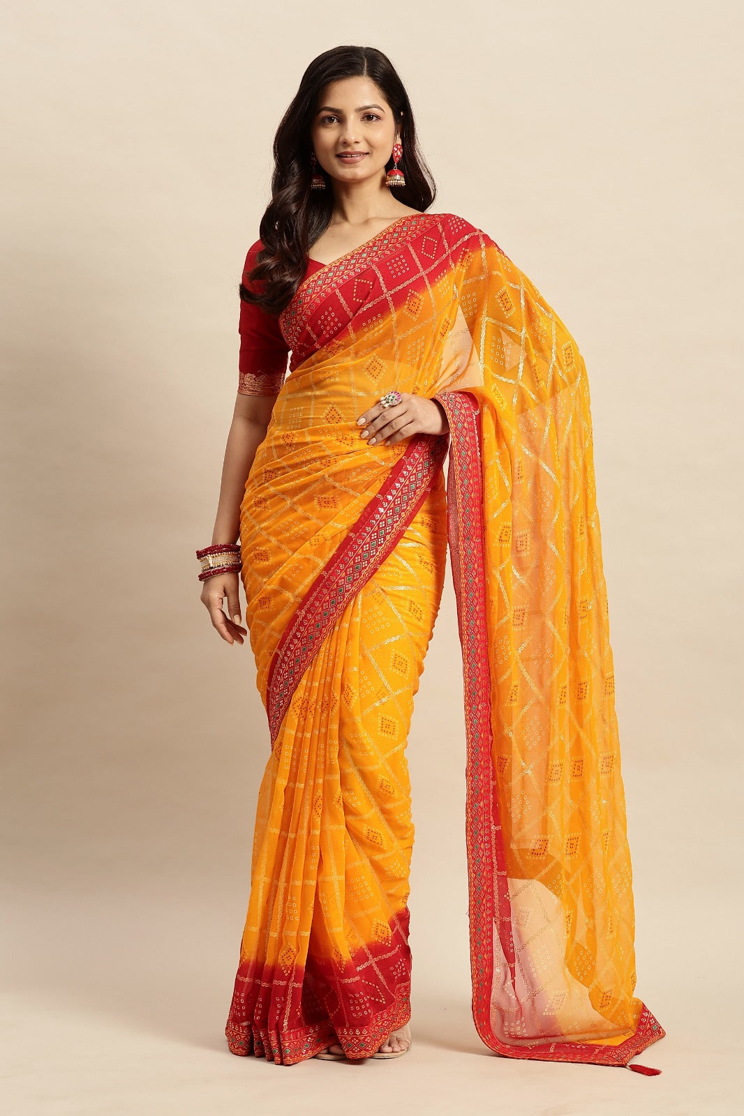 Chiffon Bandhani Printed Saree without Blouse Piece