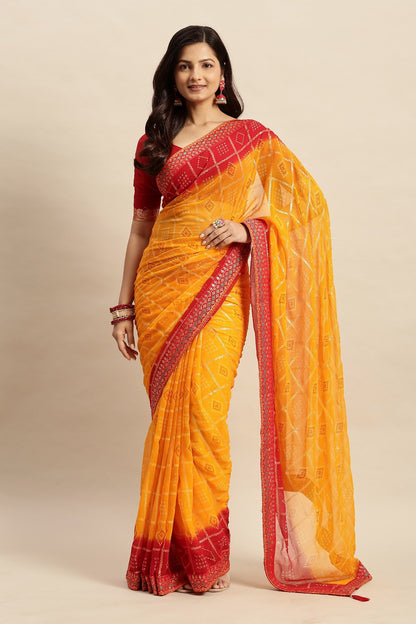 Chiffon Bandhani Printed Saree without Blouse Piece
