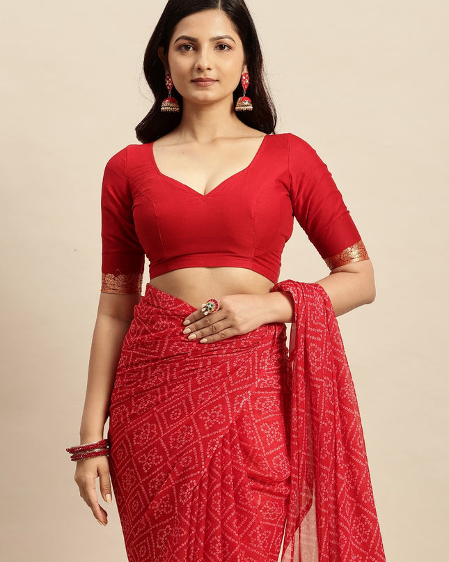 Chiffon Bandhani Printed Saree without Blouse Piece