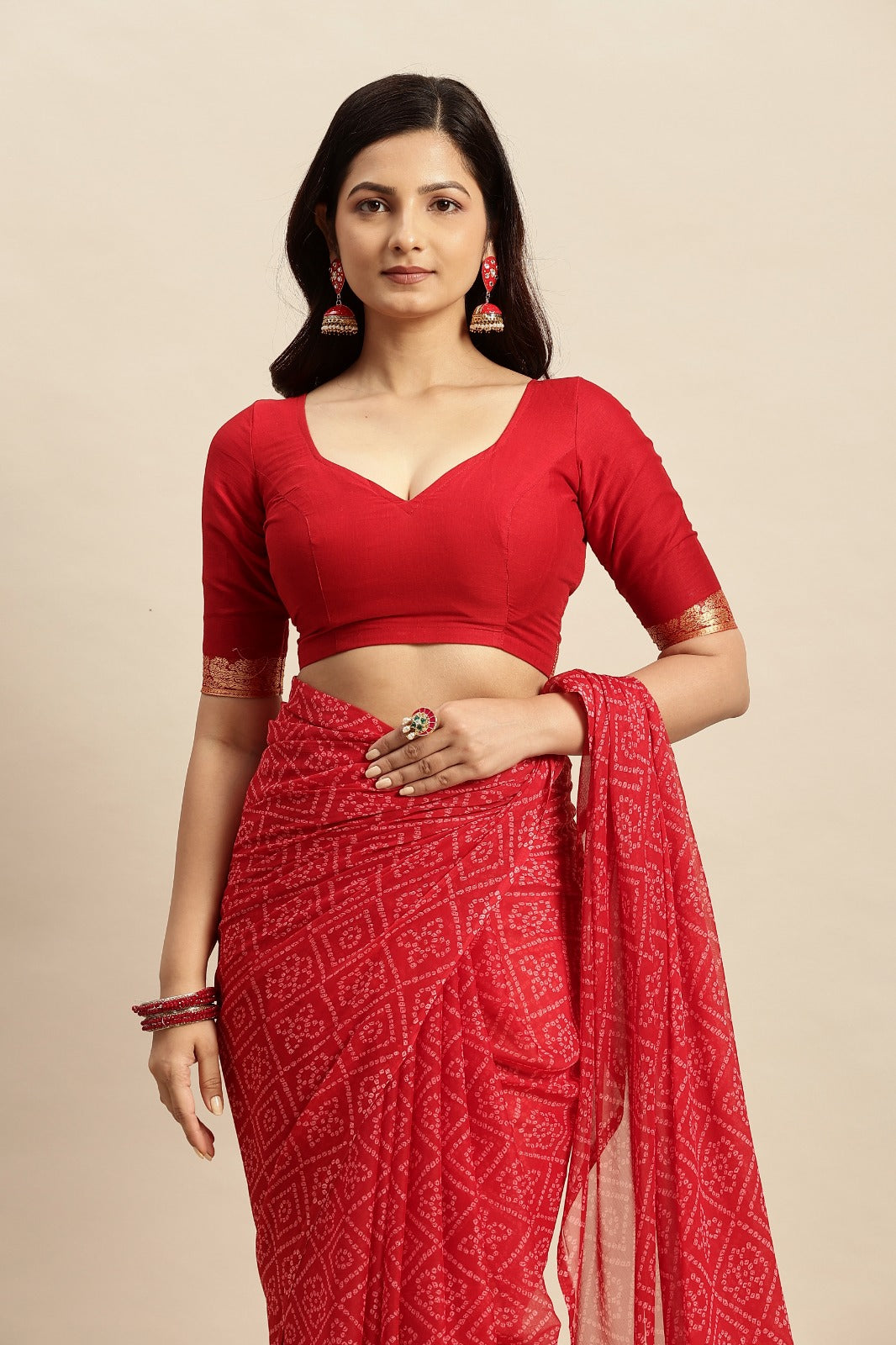 Chiffon Bandhani Printed Saree without Blouse Piece