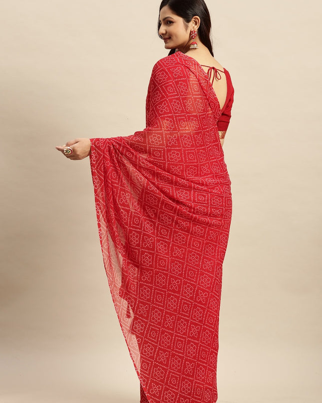 Chiffon Bandhani Printed Saree without Blouse Piece
