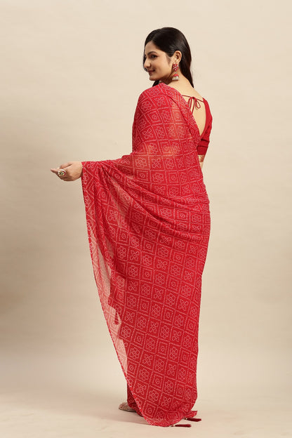 Chiffon Bandhani Printed Saree without Blouse Piece