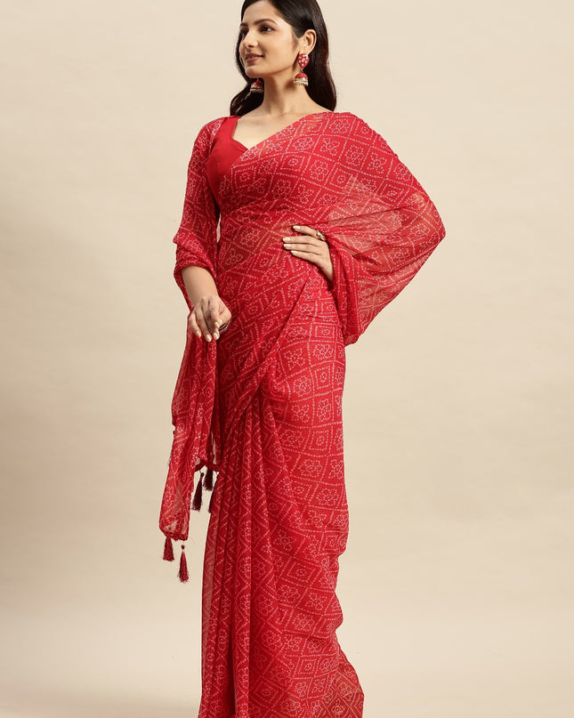 Chiffon Bandhani Printed Saree without Blouse Piece