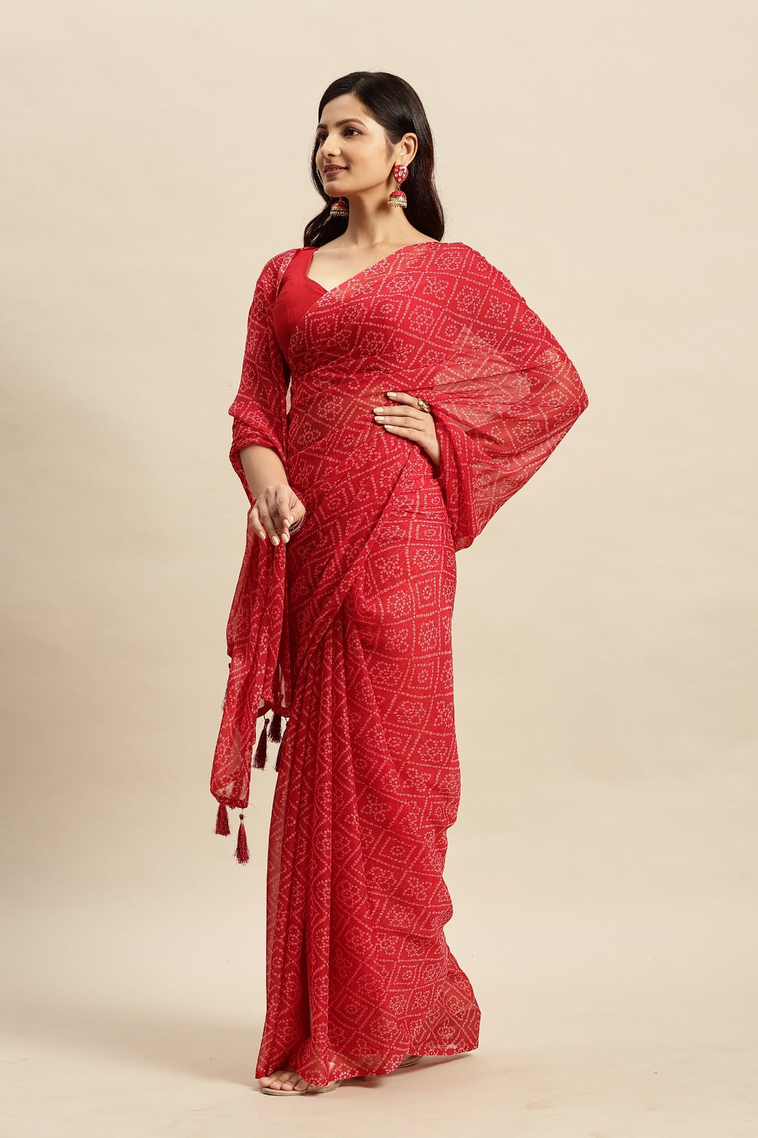 Chiffon Bandhani Printed Saree without Blouse Piece