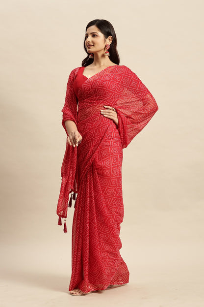 Chiffon Bandhani Printed Saree without Blouse Piece