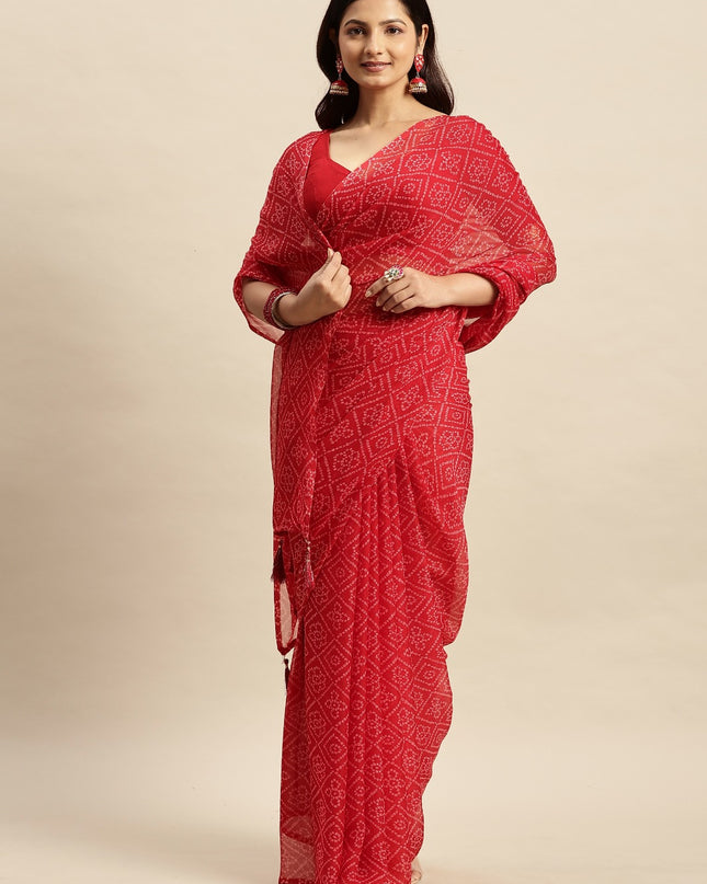 Chiffon Bandhani Printed Saree without Blouse Piece