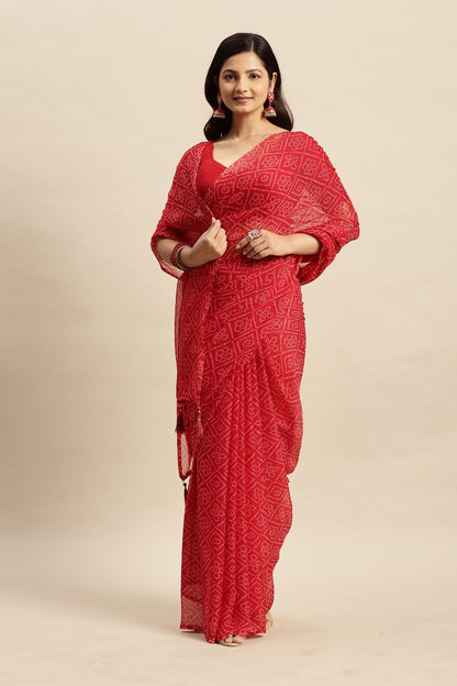 Chiffon Bandhani Printed Saree without Blouse Piece