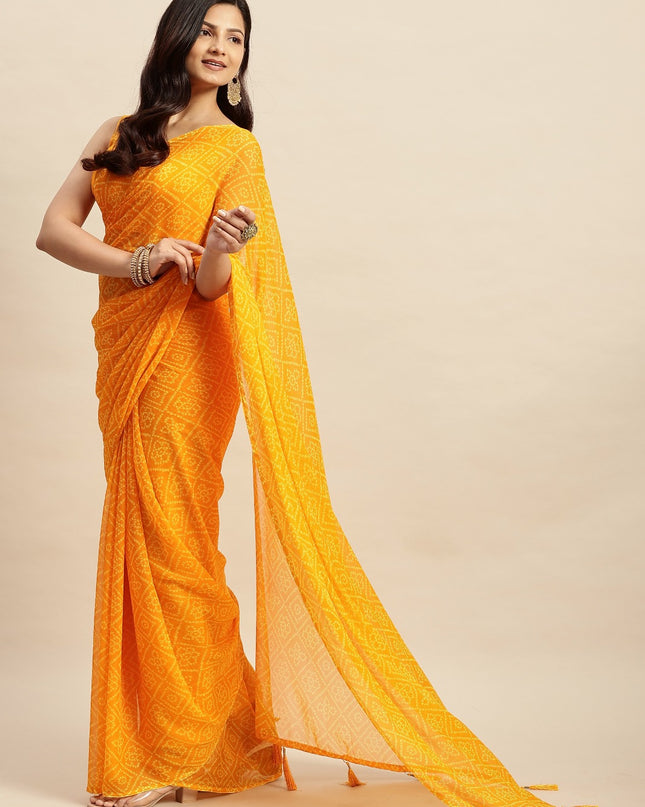 Chiffon Bandhani Printed Saree without Blouse Piece