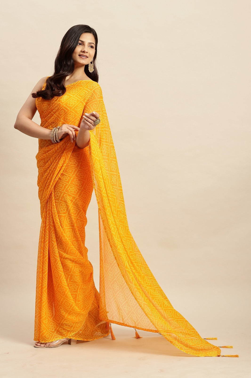 Chiffon Bandhani Printed Saree without Blouse Piece