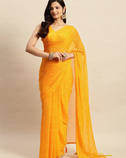 Chiffon Bandhani Printed Saree without Blouse Piece