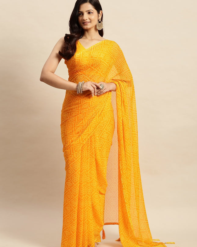 Chiffon Bandhani Printed Saree without Blouse Piece