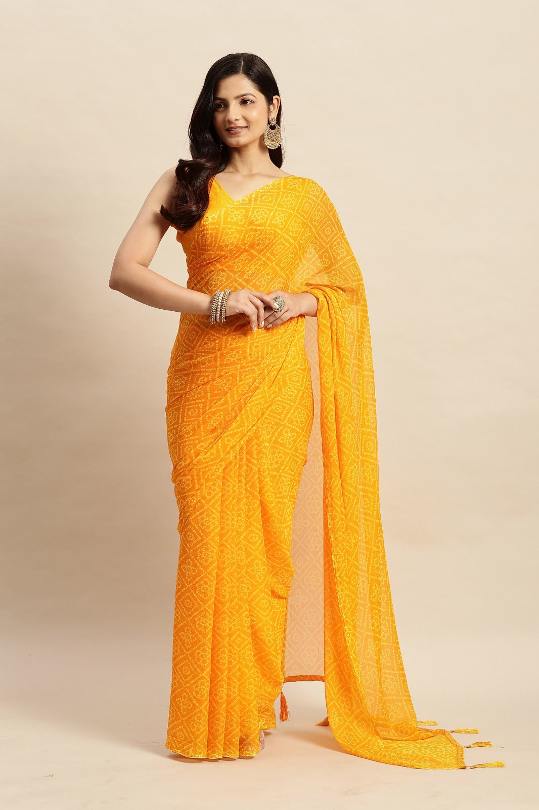 Chiffon Bandhani Printed Saree without Blouse Piece