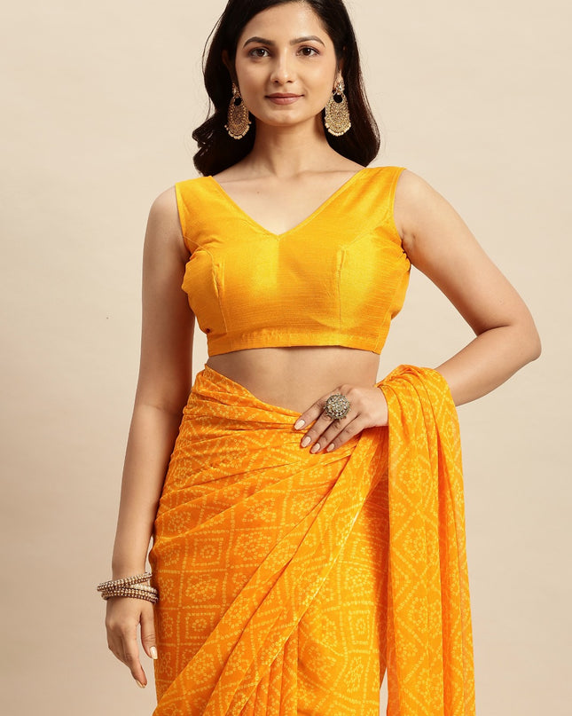 Chiffon Bandhani Printed Saree without Blouse Piece