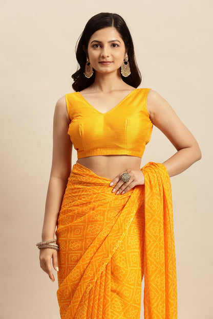 Chiffon Bandhani Printed Saree without Blouse Piece