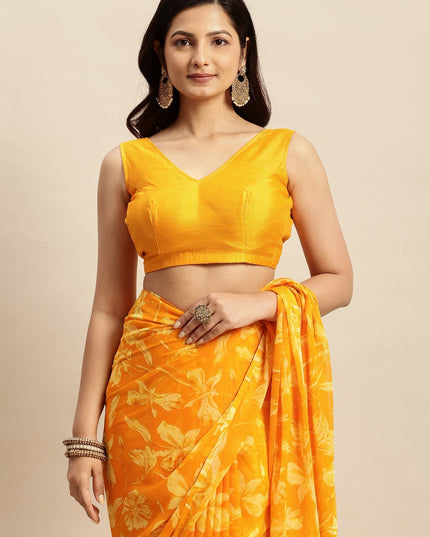 Chiffon Floral Printed  Saree with Unstitched Blouse Piece