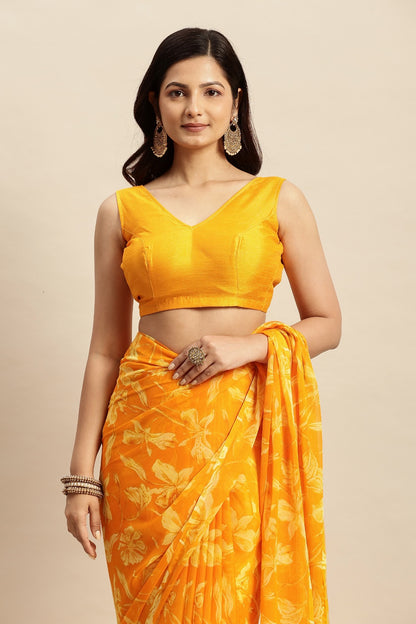 Chiffon Floral Printed  Saree with Unstitched Blouse Piece