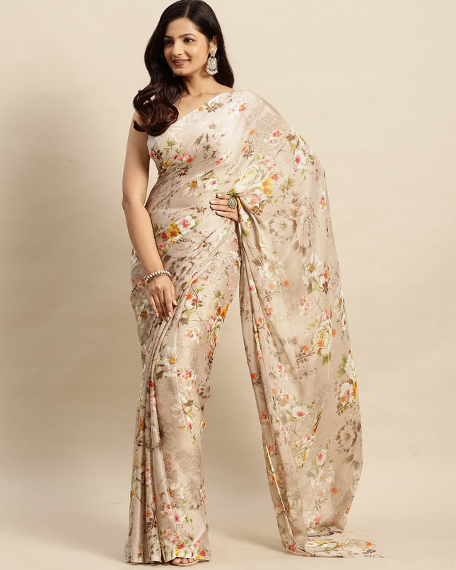 Chiffon Floral Printed Saree without Blouse Piece