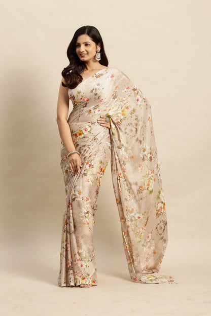 Chiffon Floral Printed Saree without Blouse Piece