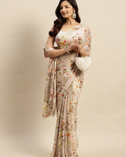 Chiffon Floral Printed Saree without Blouse Piece