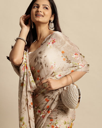 Chiffon Floral Printed Saree without Blouse Piece