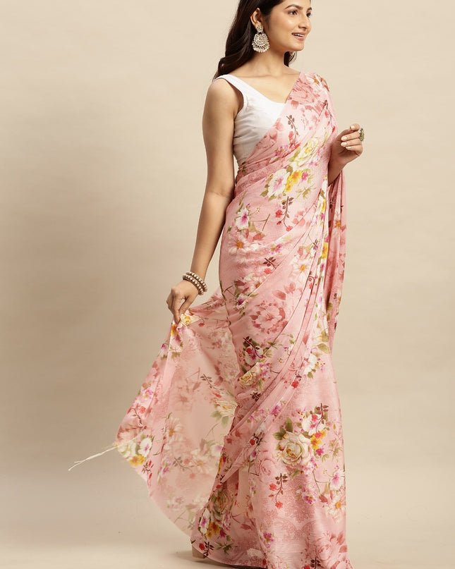 Chiffon Floral Printed Saree without Blouse Piece