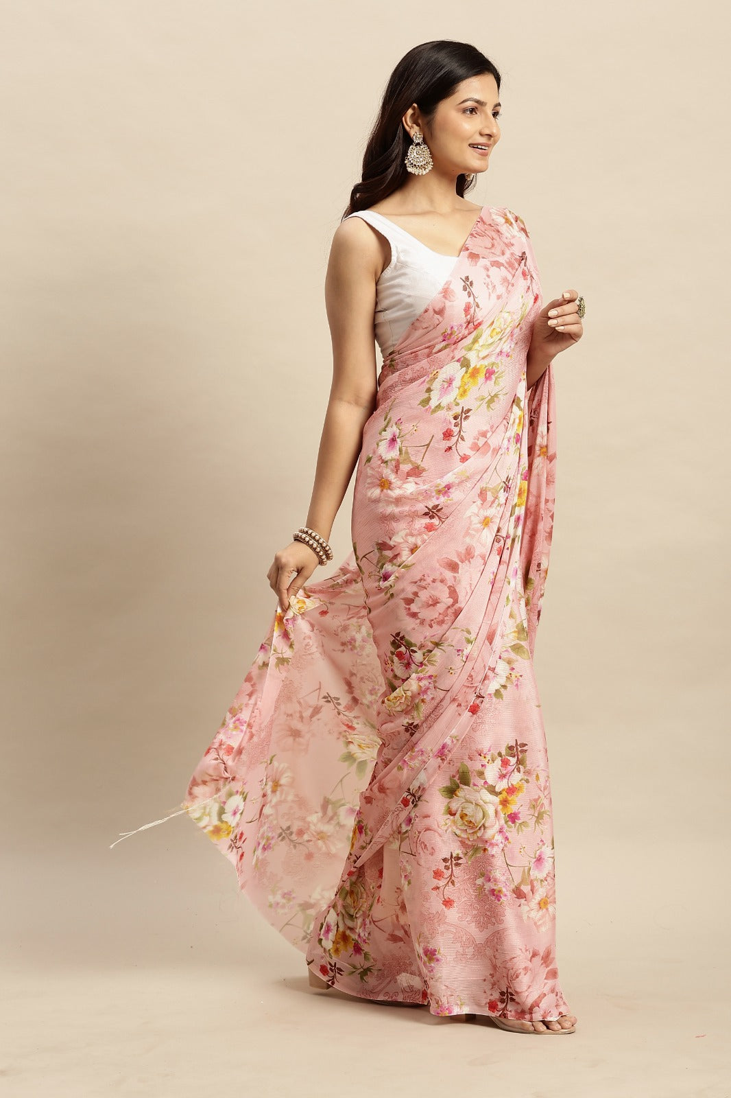 Chiffon Floral Printed Saree without Blouse Piece