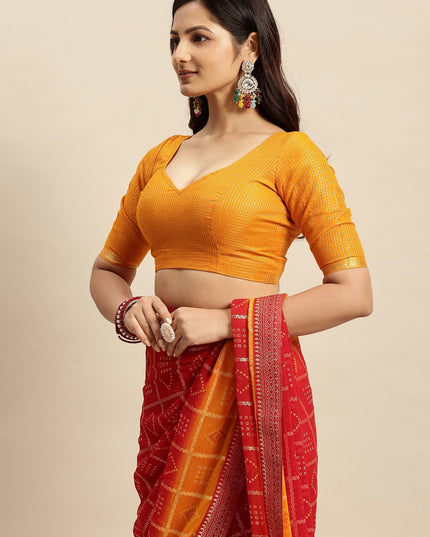 Chiffon Bandhani Printed Saree without Blouse Piece