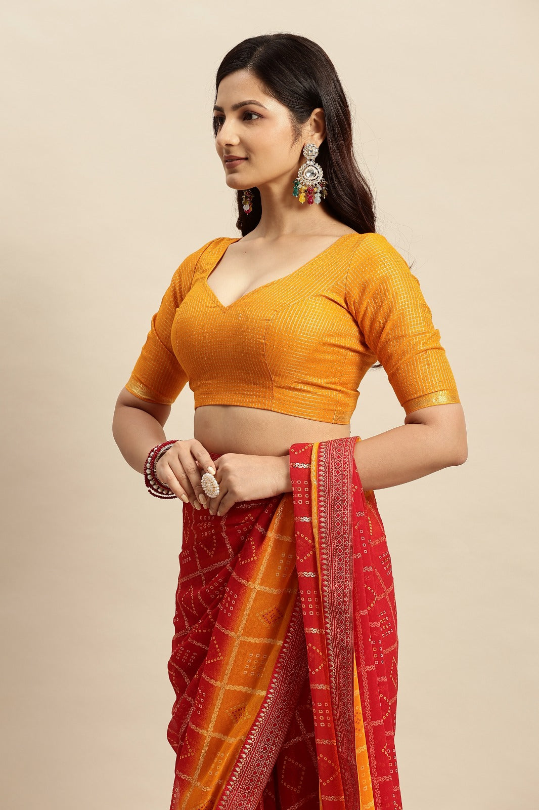 Chiffon Bandhani Printed Saree without Blouse Piece