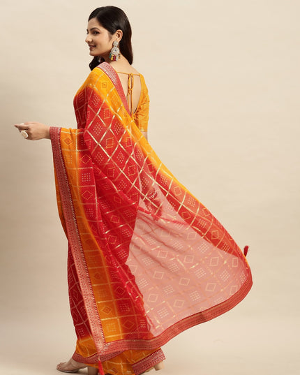 Chiffon Bandhani Printed Saree without Blouse Piece
