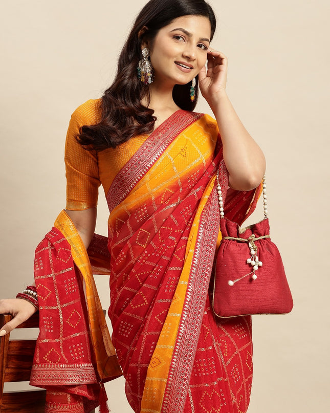 Chiffon Bandhani Printed Saree without Blouse Piece
