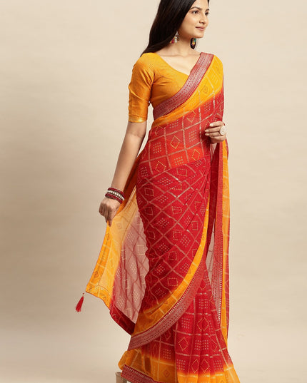Chiffon Bandhani Printed Saree without Blouse Piece