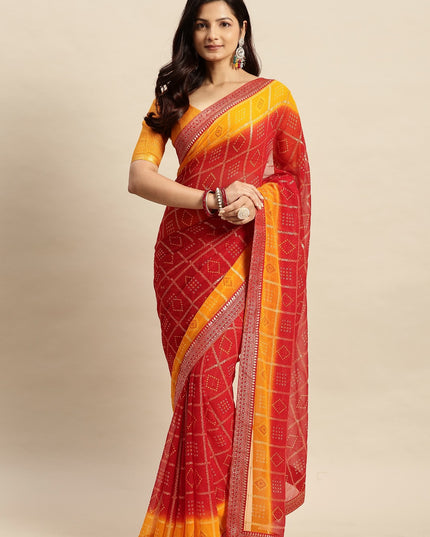 Chiffon Bandhani Printed Saree without Blouse Piece