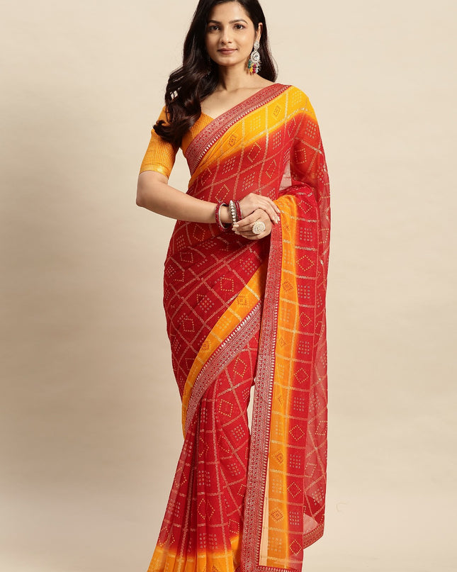 Chiffon Bandhani Printed Saree without Blouse Piece