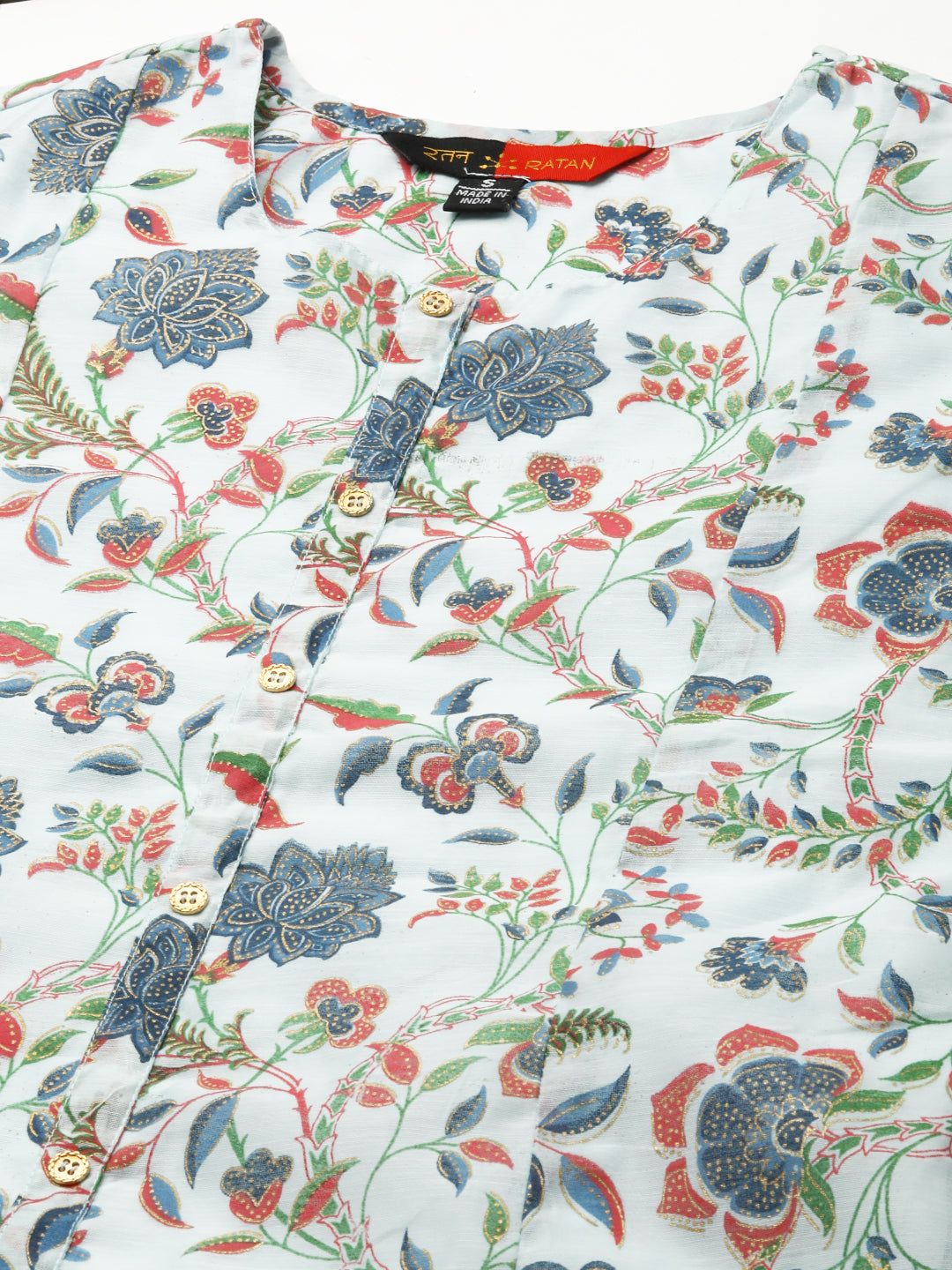 RATAN Chanderi Silk Gold Printed Flared Ethnic Wear Kurti for Women