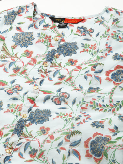 RATAN Chanderi Silk Gold Printed Flared Ethnic Wear Kurti for Women