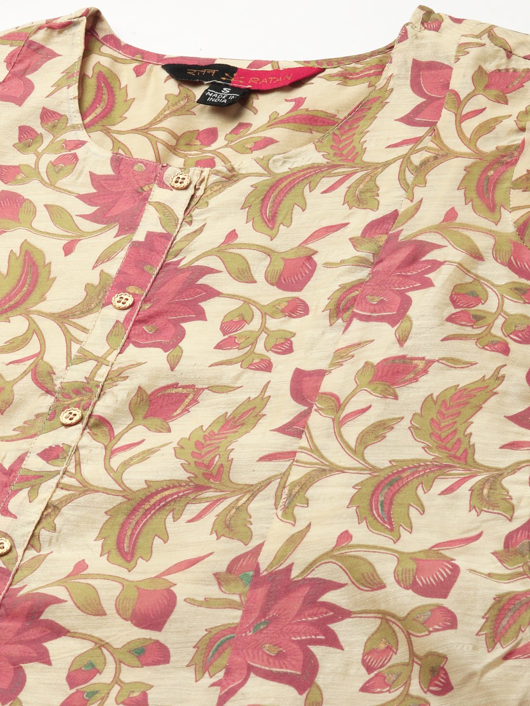 RATAN Chanderi Silk Gold Printed Flared Ethnic Wear Kurti for Women