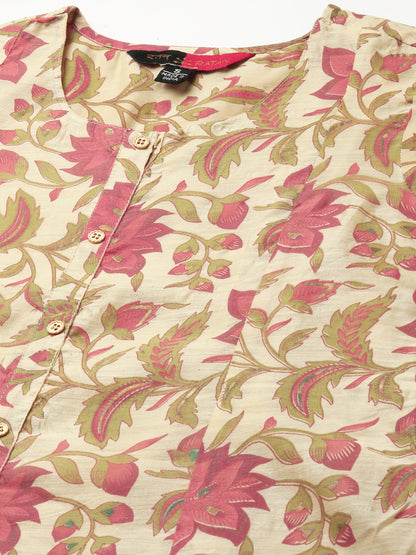 RATAN Chanderi Silk Gold Printed Flared Ethnic Wear Kurti for Women