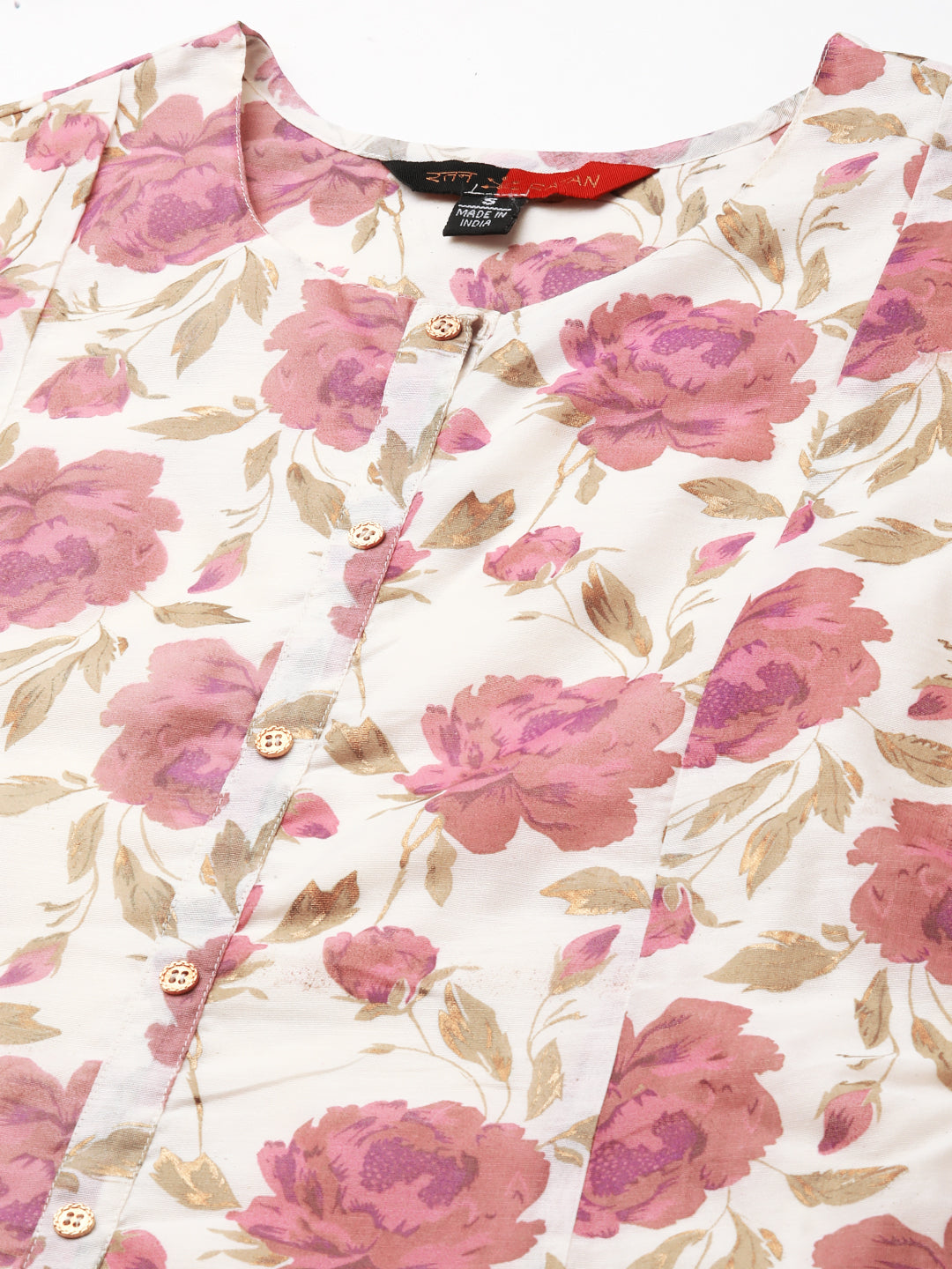 RATAN Chanderi Silk Gold Printed Flared Ethnic Wear Kurti for Women