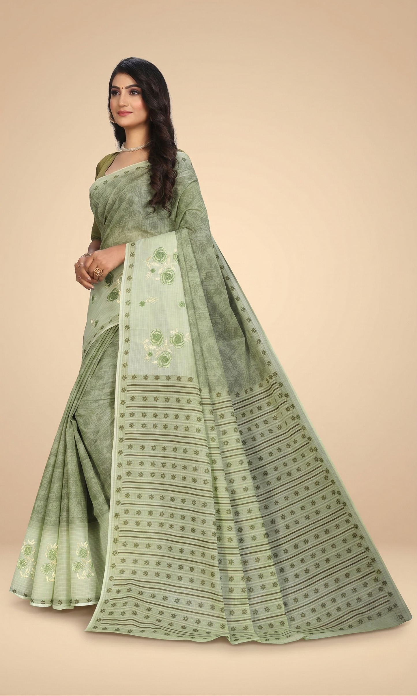 Pure Cotton Printed+Embroidery Mul Mul Saree for Women