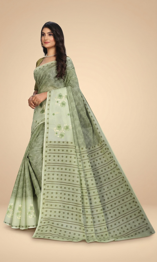 Pure Cotton Printed+Embroidery Mul Mul Saree for Women