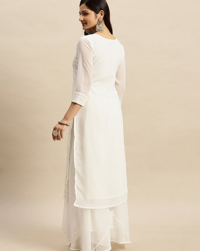 Georgette Straight Lucknowi Chikankari Ethinic Wear Kurta