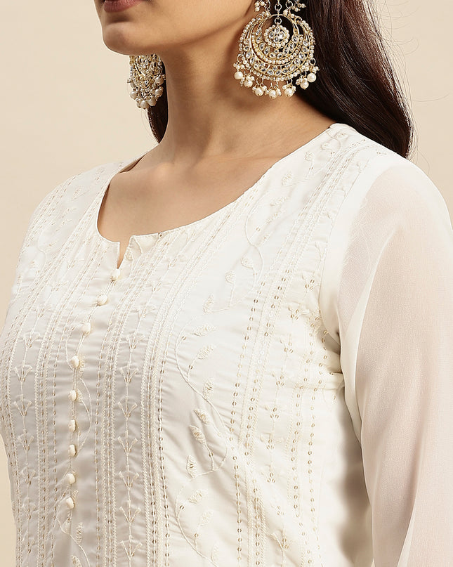 Georgette Straight Lucknowi Chikankari Ethinic Wear Kurta